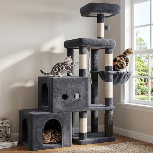 Hey-brother Cat Tree Tower with Steped Climbing Condos, Platforms, MPJ061G - color: Smoky Gray