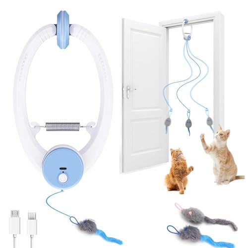 Interactive Cat Toys for Indoor Cats - Automatic Flying Bird Feather Toy Chase Exercise Enrichment Stimulation, Rechargeable Durable Safe Kitten & Adult Cat Electric Hanging Toy for Bored Cats (White)