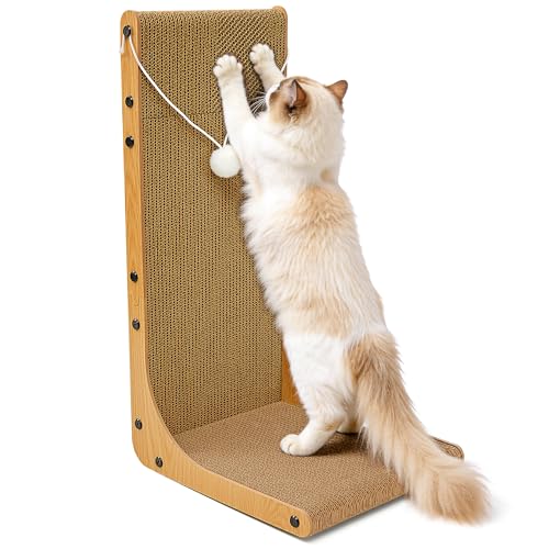 Cardboard Cat Scratcher, 23.6 Inch Cardboard Cat Scratching Post with Fuzzy Ball, Reversible Scratching Pad for Indoor Cats - size: 23.6 Inch 1-Pack