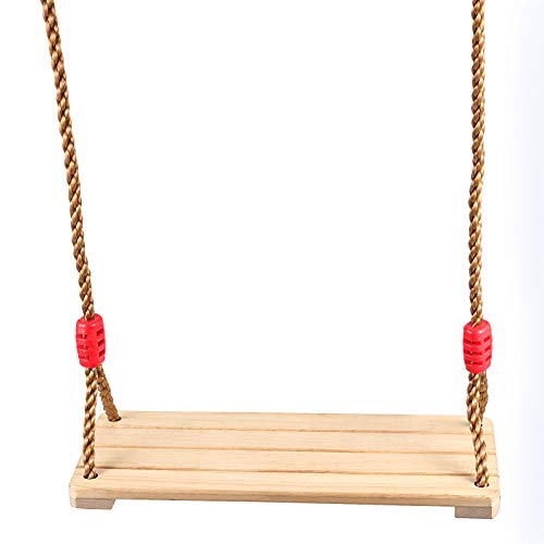 ZOENHOU 15.8 x 6.3 Inch Wooden Swing Seat, Hanging Wood Swings, Wooden Tree Swing with Adjustable 48 to 83 Inches Rope, 220 LB Capacity Sturdy Swings for Yard, Garden, Red Knot