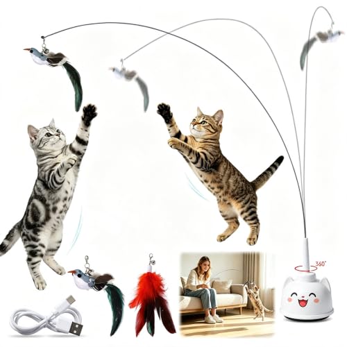 Interactive Cat Toys for Indoor Cats Toy Wand 360°Automatic Moving Cat Toys - color: White