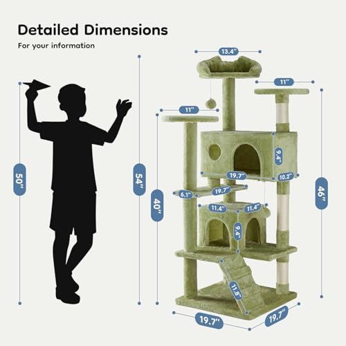 DUMOS 54-inch Cat Tree Tower with Scratching Posts, Indoor Use - color: Green, size: 54 Inch