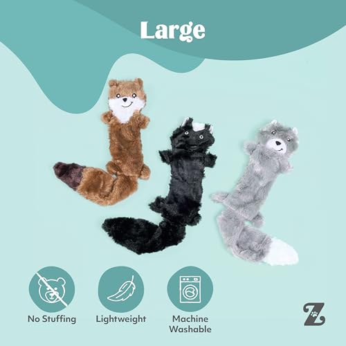 ZippyPaws Skinny Peltz No Stuffing Dog Toy Pack to Keep Them Busy - 18" - style: Weasel, Skunk, Wolf - Large (3-pack)