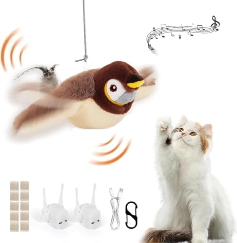 Esoes Flapping Bird Cat Toy, Rechargeable Chirping Catnip Toy, Does Not Fly - color: brown