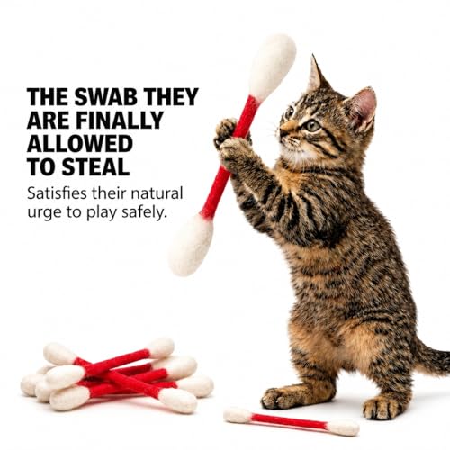 Glaciart One Swabs Cat Toys with Catnip - 6 Pk | Durable for Chew, Cute Cat Toys Interactive Kitty for Boredom, Exercise, & Play | Filled w/Organic Catnip for Anxiety & as Digestive Aid | Gift Idea - color: Red Swabs, size: Regular