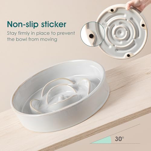vancasso Slow Feeder Dog Bowls, 3 Cups Ceramic Puzzle Dish for Large Breeds - color: Light Gray, size: L - 3 Cups