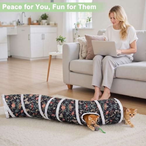 Glittme S-Shape Cat Tunnel, Foldable Cat Tunnels for Indoor Cats - color: Black Floral Butterfly