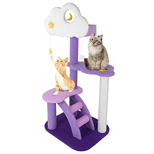 43 Inch Cat Tree Tower for Indoor Cats, Cute Purple Pink Cloud Cat Tower - size: 43 Inch Cat Tree