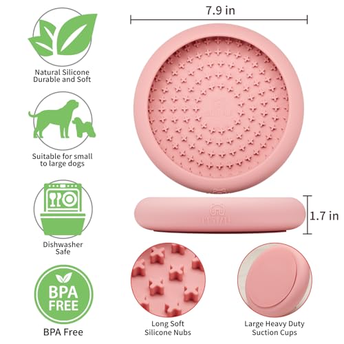 Dog Lick Bowl, Bestalk Anxiety Relief Slow Feeder Dog Lick Mat Treat Dispenser, Non-Slip Licking Bowl Enrichment Toys, BPA Free Silicone, Dishwasher Safe - color: Pink