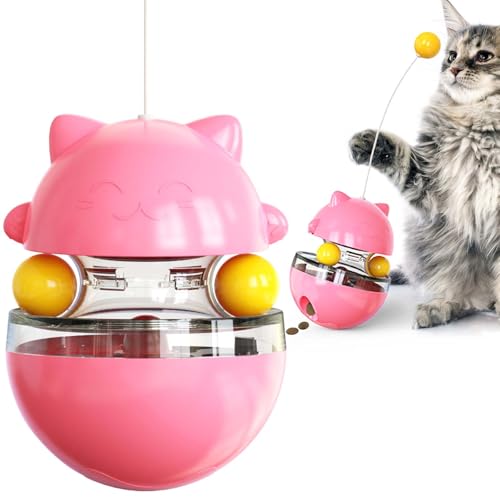 Interactive Cat Toy for Indoor Cats Wobble Treat Dispenser Ball (Pink) - color: Pink