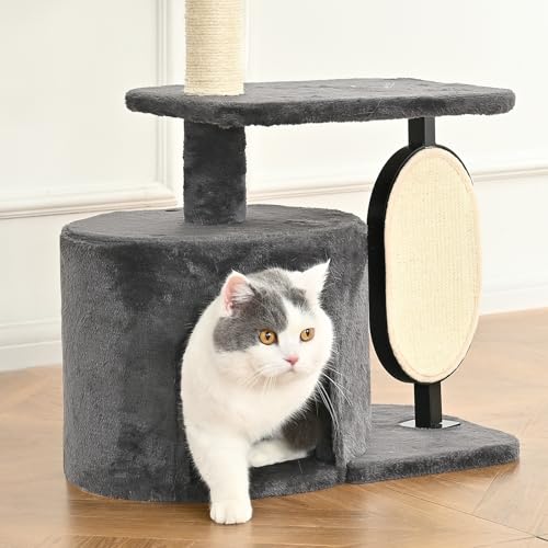 Amazon Basics Cat Tree Tower for Indoor cat, Solid Steel Frame with Removable Scratching Pad, Gray, 32 Inches - size: 32 in