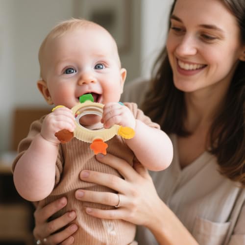 Baby Teething Rings Toys for 0-6 6-12 Months Animal Rattle Teether Toy