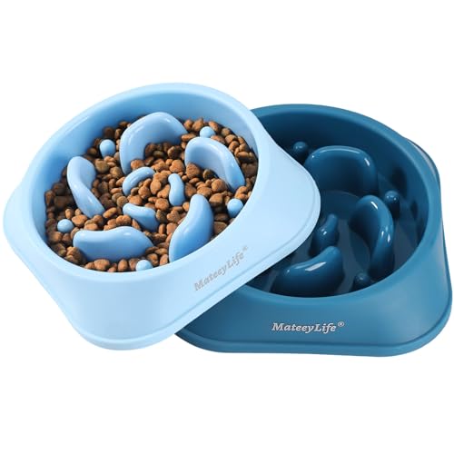 MateeyLife 2-Pack Slow Feeder Dog Bowls, 2 Cups, Dog Puzzle Feeder Bowl - color: A-LightBlue&DarkBlue, size: Medium