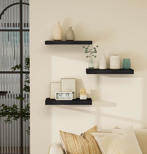Vervida® Black Rustic Floating Wall Shelves 15in Set of 3 Hidden - color: Black, size: 15x6.8 (3Pcs)