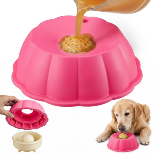 Dog Lick Bowl Ball Slow Feeder, Licking Bowl for Liquid Treat with Rolling Spin Sphere Roller Licker, Licky Feed Calming Anxiety Relief Enrichment Yogurt (Pink) - color: Pink Slow Feeder