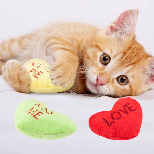 6pcs Valentine's Day Heart Catnip Toy，Valentines Indoor Heart Shaped Cat Toy Plush Interactive Chew Bite Toys for Cat Kitten Indoor Festive Holiday Cat Lover Gift - color: Heart