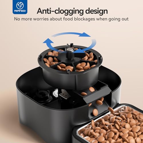 PAPIFEED Automatic Cat Feeder with App, 2.4G WiFi Cat Food Dispenser, 6L Timed Cat Feeder for Dry Food, 10 Meals/Day, 12 Portions/Meal, Dual Power Supply Smart Pet Feeder for Small Dog, Black - color: Yellow
