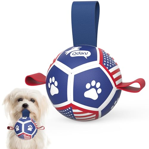 QDAN Puppy Balls, Small Dog Toys, Dog Balls with Straps for Small Breed - color: Flag, size: 3.5 Inch