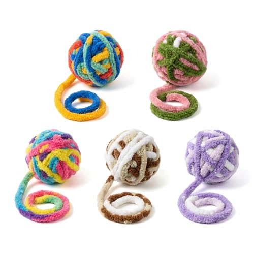 Cat Yarn Balls with Bell Inside, Kitten Toys Pack 5Pcs - color: A