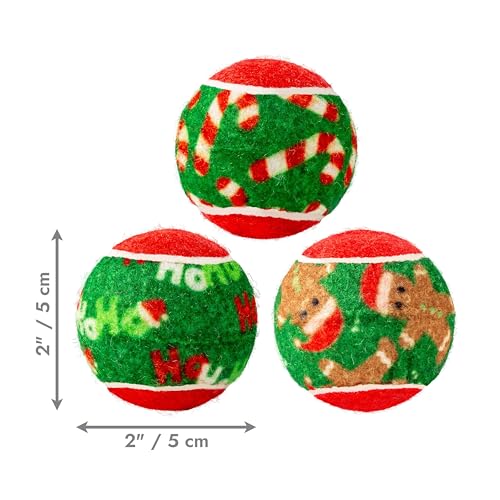 KONG Holiday SqueakAir Tennis Balls Dog Toy – 6-Pack Plush-Felt Squeaky Fetch Balls with Christmas Theme, Non-Abrasive Material Gentle on Teeth (Small) - size: Small