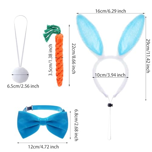 4Pc Dog Easter Costume Set Bunny Ears Headband Bowtie Tail Chew Toy - color: Blue