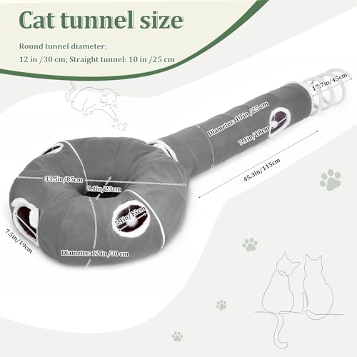 Ownpets 2-in-1 Cat Tunnel Large Lollipop 12" D Collapsible Cave Plush, Grey - color: Grey