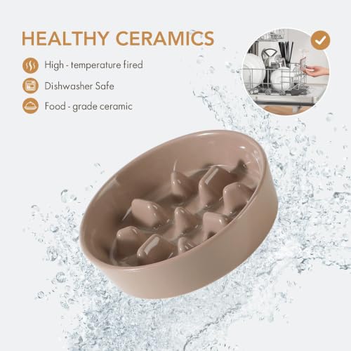Havniva Elevated Slow Feeder Dog Bowls, 7.3 in Ceramic Slow Feeder Bowl Set - color: Brown Coffee