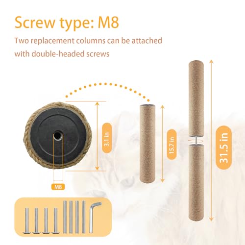 4 Pcs Cat Scratching Post Replacement for Indoor 15.7 x 3.1 Inches Cats Tree Replacement Parts Natural Jute Pole Part Cat Scratch Posts Refill with M8 Screws Spare Cat Furniture Accessories - color: 【4 Pcs+Brown 】