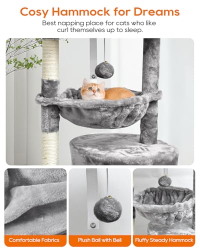 SYANDLVY Small Cat Tree for Indoor Cats, Activity Cat Tower with Scratching Post for Kittens, Modern Cat Furniture with Basket & Hanging Ball for Play Rest, Grey - color: Grey