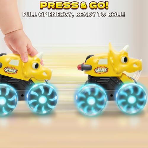 Intoypad 3 Pack Dinosaur Monster Truck Car Toys Light-Up Press & Go Toy Car - color: 3 Pack