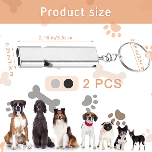 2 Pack Dog Whistle, Portable Dog Training Whistle, Dog Whistle to Stop Barking Neighbors Dog for Recall and Pet Behavior Control (Black+Whie)
