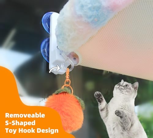 Cat Window Perch, Sturdy Cat Hammock with Strong Suction Cups for Large Heavy Cats, Gradient Color Shiny Fabic with Cushioned Border, Cute Window Bed Seat for Cats Inside with Movable Toy Hooks (XL) - size: XL (25.1'L x11.2'W x7.8'H)