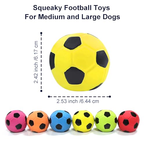 2.6'' Latex Squeaky Dog Soccer Ball Toys - Football for Small to Large Dogs, Vibrant Colors - 6 Pcs/Set - size: 2.6''