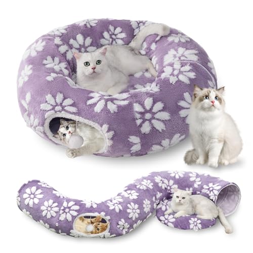 Cute Round Cat Tunnel for Indoor Cats, Purple - color: Purple Flower, size: Round