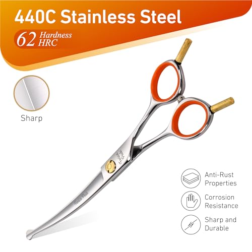 6'' Small Curved Scissors Lightweight Dog and Cat Grooming Scissors with Safety Round Tip JP440C Stainless Steel Sharp Blades for Body Facial Nose Ear and Paw Hair Easy Use - color: Curved, size: 6"