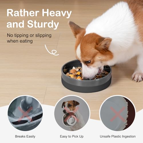 Sted Ceramic Slow Feeder Dog Bowls with Silicone Base - color: Grey, size: Medium-8 inches