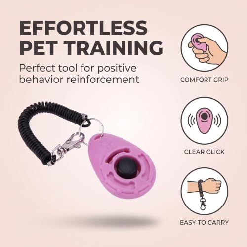 2Pcs Pink Dog Clicker for Training Easy to Use with Button Dog Training Accessories Strong and Long-Lasting, Training and Behavior Aids