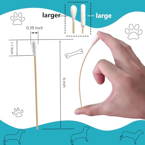 6 Inch Long Cotton Swabs,Large Cotton Buds with Bamboo Handle for Dogs 500pcs - size: 500 Count (Pack of 5)