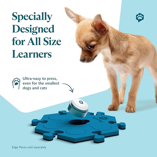 FluentPet Speak Up! Get Started Kit with Clearer Upward-Facing Sound | 6 Recordable Buttons w/Pre-Installed Batteries & 3 HexTile Button Mats | Training Dog & Cat Communication Buttons - color: 6 Buttons + 3 HexTiles (Bold)