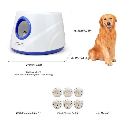 Automatic Dog Ball Launcher, 6 ETPU Balls, 20-45ft Distance - color: Blue-Standard