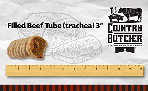 THE COUNTRY BUTCHER Filled Beef Trachea Dog Treats, Glucosamine and Chondroitin for Joint Health, Natural, Tough, Stuffed Chew Toy, Made in the USA, Peanut Butter, 10 Count - Rawhide Free, No Bone