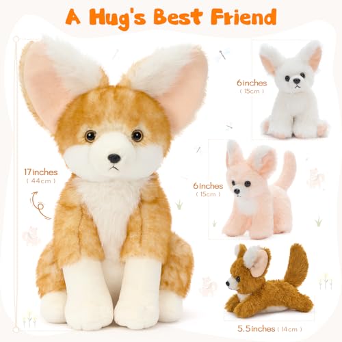 Fennec Fox Plush Toy with 3 Babies, 17.4" Fox Stuffed Animal - style: Fennec Fox