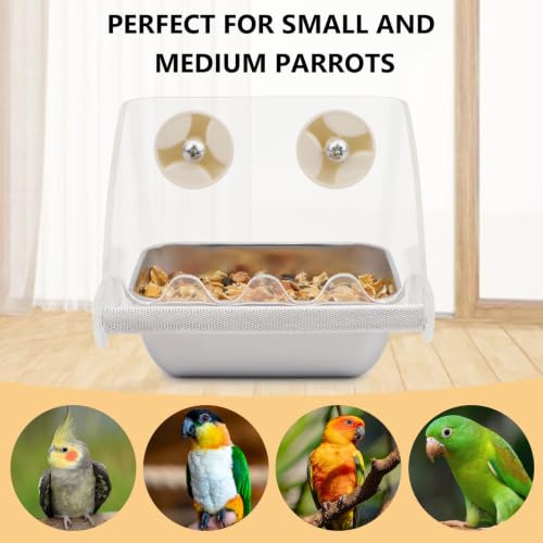 Hypeety Transparent No Mess Bird Feeder for Cage with Anti-Slip Perch
