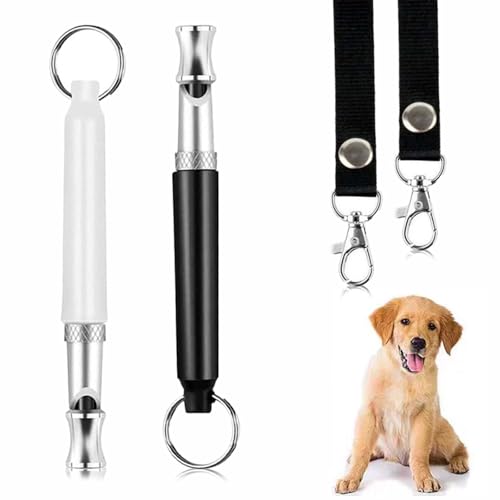 Dog Whistle with Lanyard Whistle to Stop Barking Neighbors Dog Provides The Perfect Bark Control and Effective Memory Training for All Dog Breeds (Black+White, 2 Pcs)