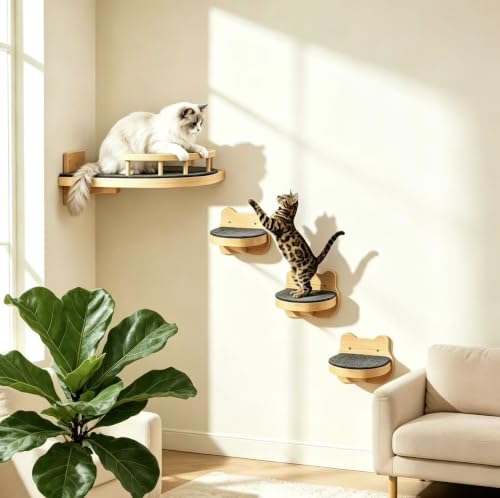 LSCQYYCC- Cat Wall Shelves, Cat Shelf with 3Wide Perch Steps, Modern Floating Cats Stairs for Indoor Sleeping, Playing, Climbing