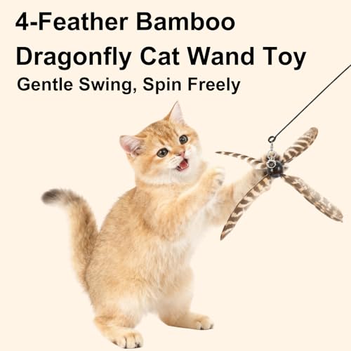 Cat Wand Toys Interactive for Indoor Cats, 4PC 4-Blade Feather Propeller Refills, 1PC Cat Wand (Wild-Style Brown) - color: Wild-Style Brown