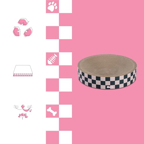 CSR1010C Nelson 20.13" Modern Cardboard Round Bowl Cat Scratcher with Catnip, Peony - color: Dark Teal/Light Pink