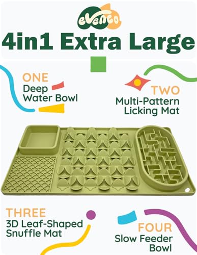 Slow Feeder Bowl for Large Dog, Silicone Lick Mat & Snuffle Mat with Suction Cups - Interactive Puzzle Feeder to Slow Eating & Keep Busy, Reduce Vomiting & Relieve Boredom (21"x 11" Green) - color: Green