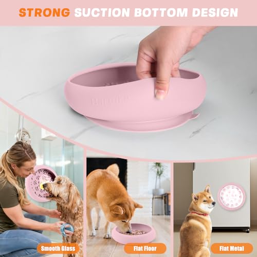 Silicone Dog Lick Bowl, Slow Feeder Dog Bowls with Strong Suction, Pink - color: Pink