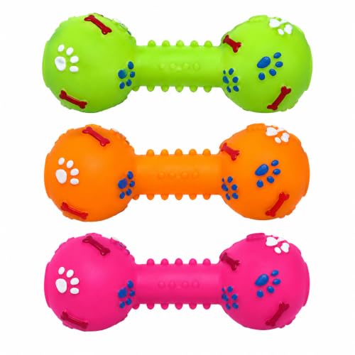 Squeaky Chew Toy for Dogs, 3 Pack, Durable Rubber Dog Toys, Dental Chew Toys, Interactive Squeaky Toy, Safe & Non-Toxic, Small to Medium Dogs